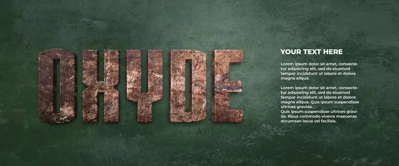 Banner with Metallic Rust Word and Text on Green Grunge Background