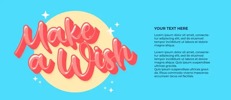 Vintage Banner with Text Make a Wish in Bright Flat Colours