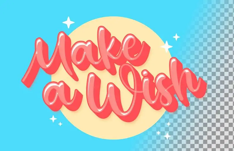 Banner Vintage with Text Make a Wish in Bright Flat Colours on Transparent Background