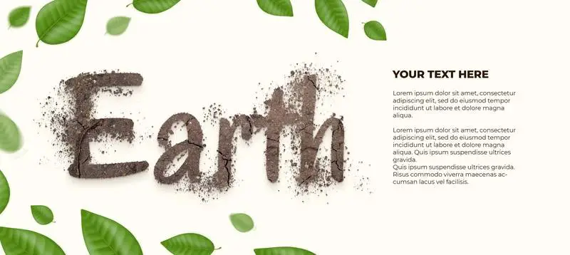 Realistic Earth Banner with Swirl of Leaves on a White Background