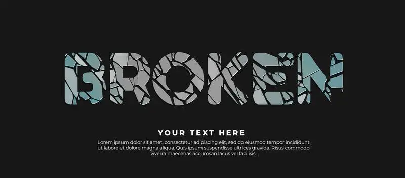 Realistic Broken Broken Text Banner with Text on a Dark Background