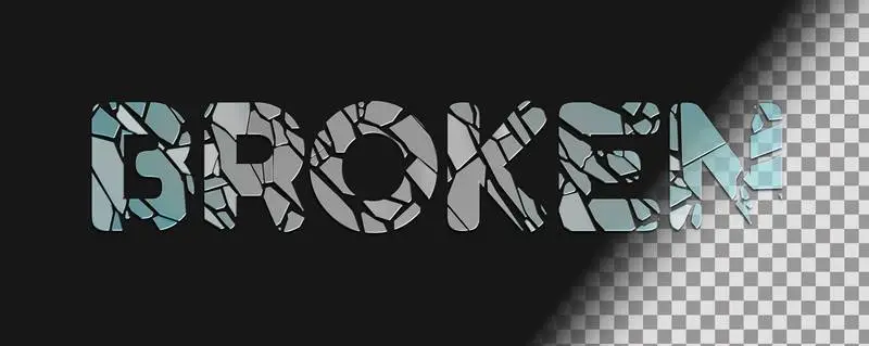 Banner with Realistic Broken Broken Broken Text on Transparent Background