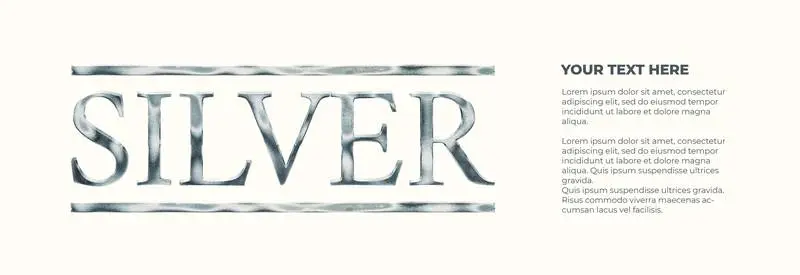Banner with Text Silver Metallic with Text on a White Background