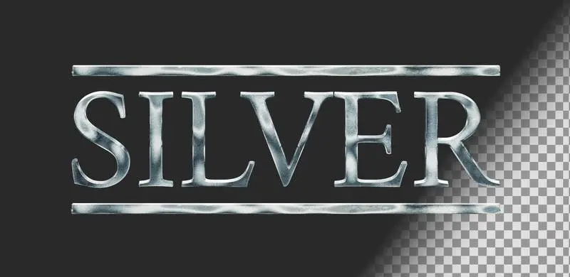 Banner with Text Silver Metallic with Text on Transparent Background