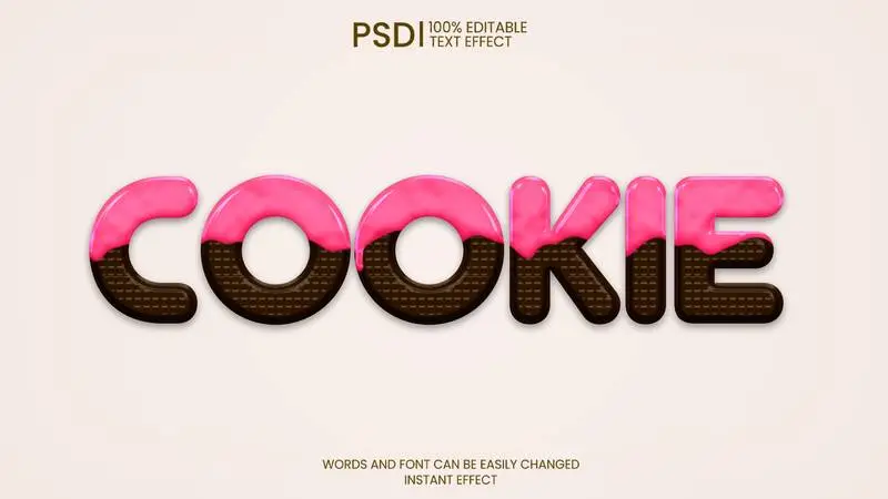 Strawberry Text Effect with Biscuit on White Background
