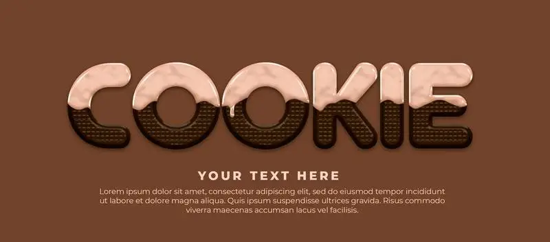 Realistic Text Banner Cookie with Text on a Brown Background