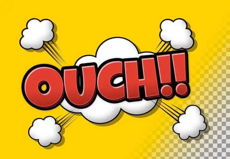 Banner Colourful Cartoon with OUCH Symbol on Transparent Background