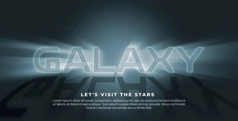 Banner Stellar with the Word Galaxy on a Dark Background with Stars