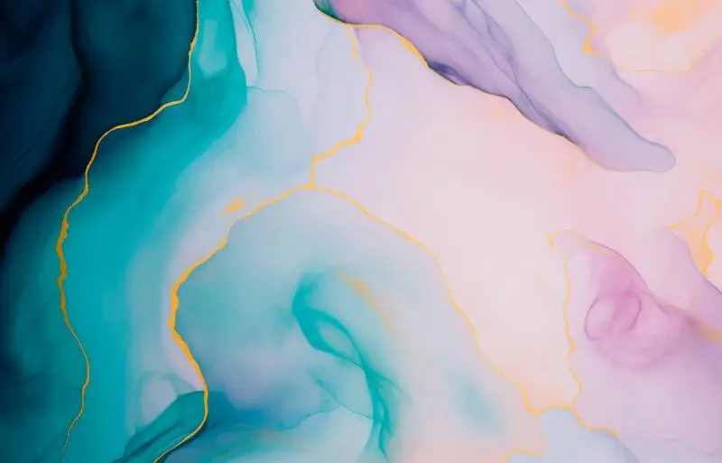 Background of a Light Liquid Paint with Golden Veins