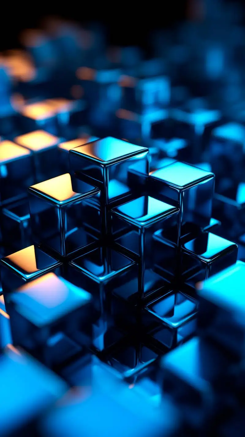 Background of Blue Metallic Glowing Cubes