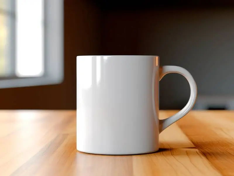 Image of White Mug on Table with Office in the Background