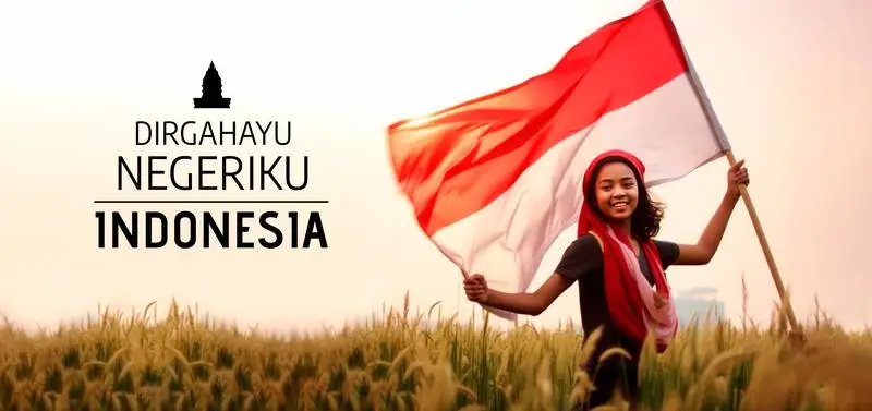 Banner Celebrating Indonesian Independence with Image of Girl with Flag