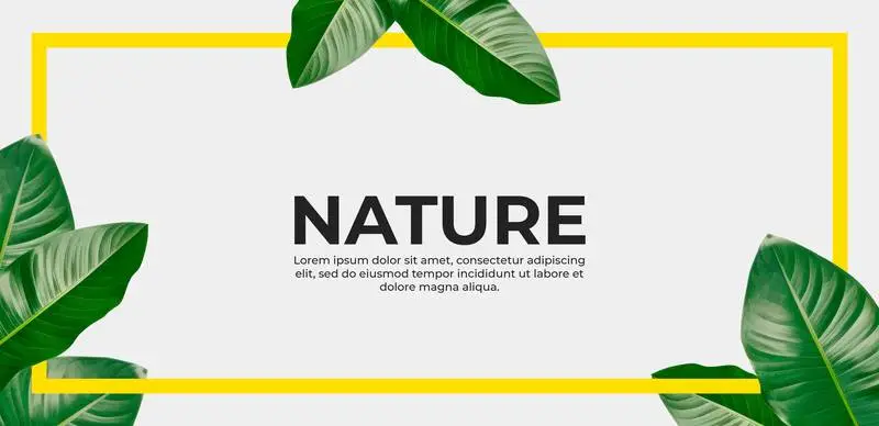 Banner with Leafy Background and Yellow Frame on a White Background