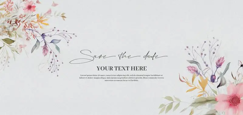 Banner with Watercolour Wedding Flowers on Paper Texture