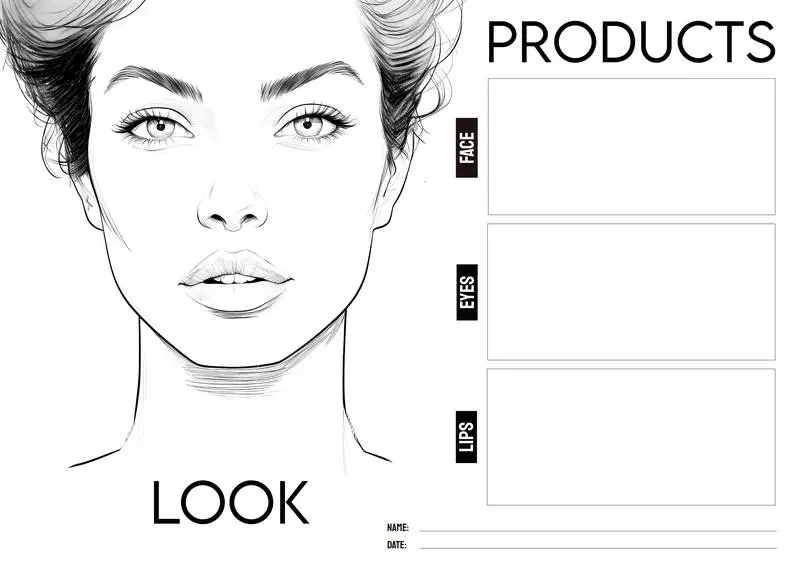 Beauty Face Chart for Makeup with Hand Drawn Woman Face