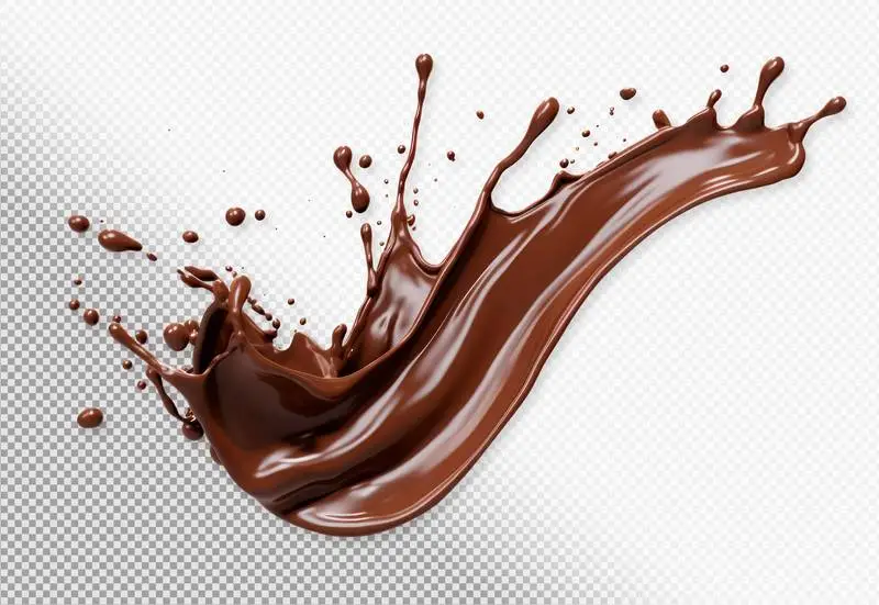 Brown Liquid Splash with Drops on Transparent Background