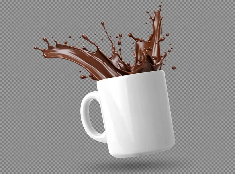 Coffee Splash on White Mug Isolated on Transparent Background