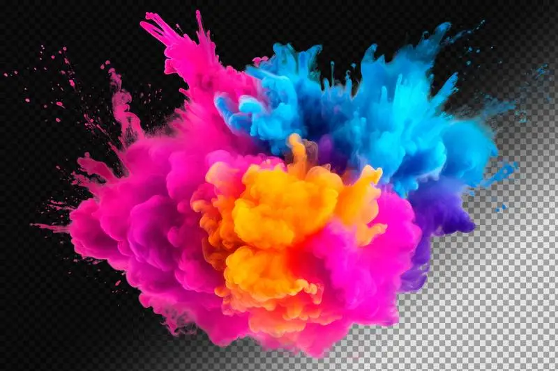 Colorful Dust Explosion Photo Isolated on Transparent Background