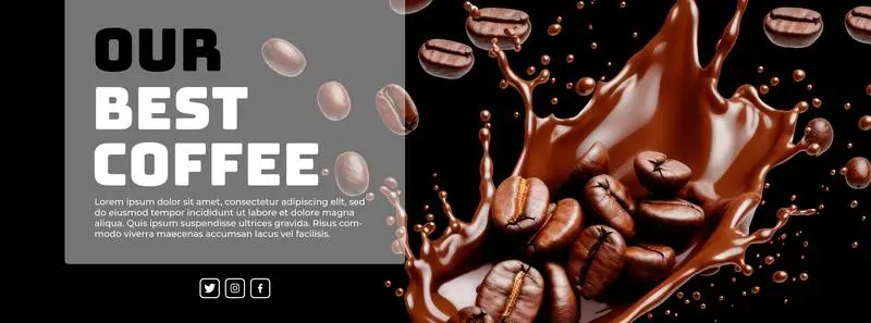 Cool Banner with Splash and Coffee Beans on a Black Background