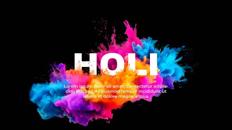 Holi Text Banner Amidst Clouds of Dust on a Black Background