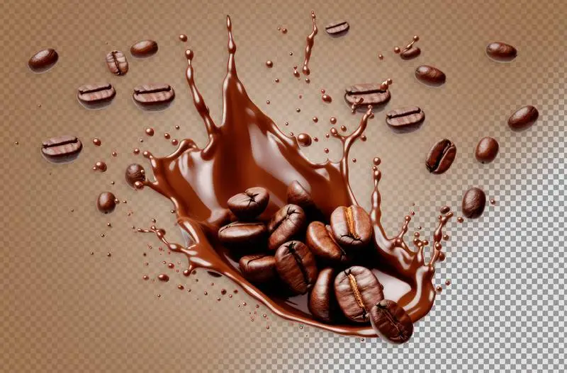 Photo of Liquid Splash and Coffee Beans on Transparent Background