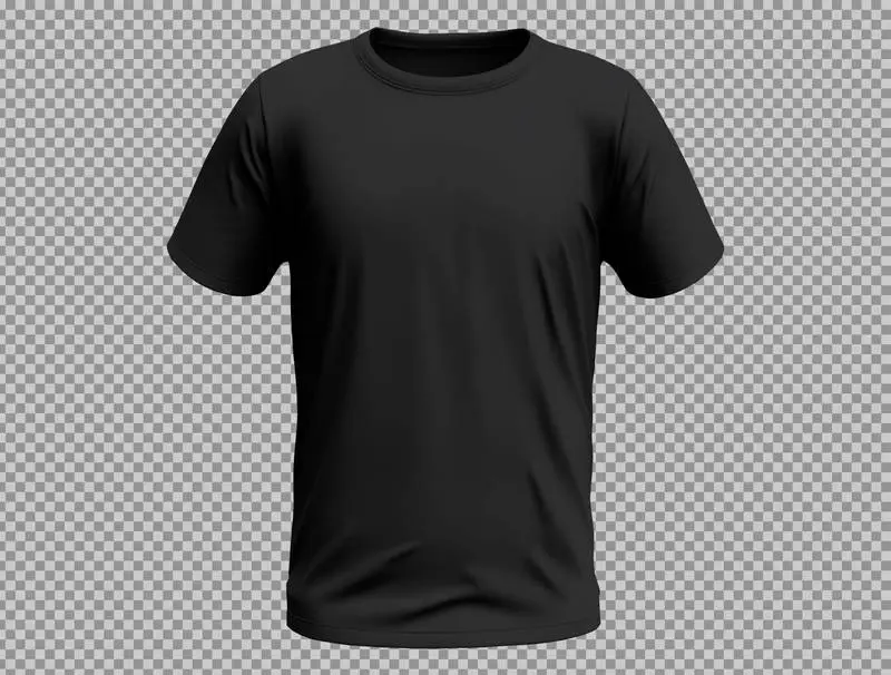Black Blank T-Shirt on Transparent Background