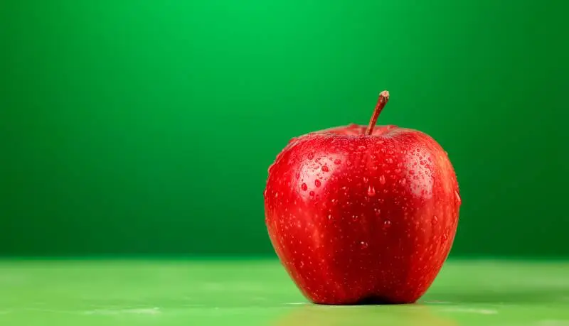 Fresh Red Apple on Green Background