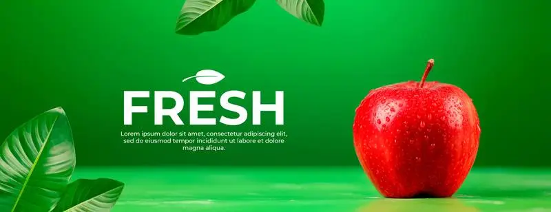 Banner with Apple and Leaves with Text on a Green Background