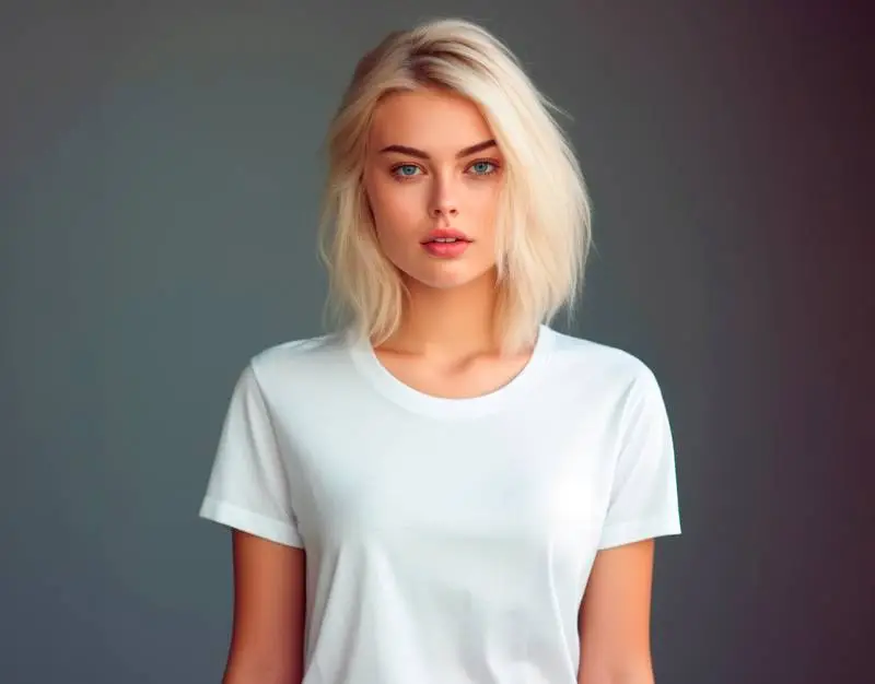 Image of a Young Woman Wearing a White T-Shirt on a Dark Background with Gradient