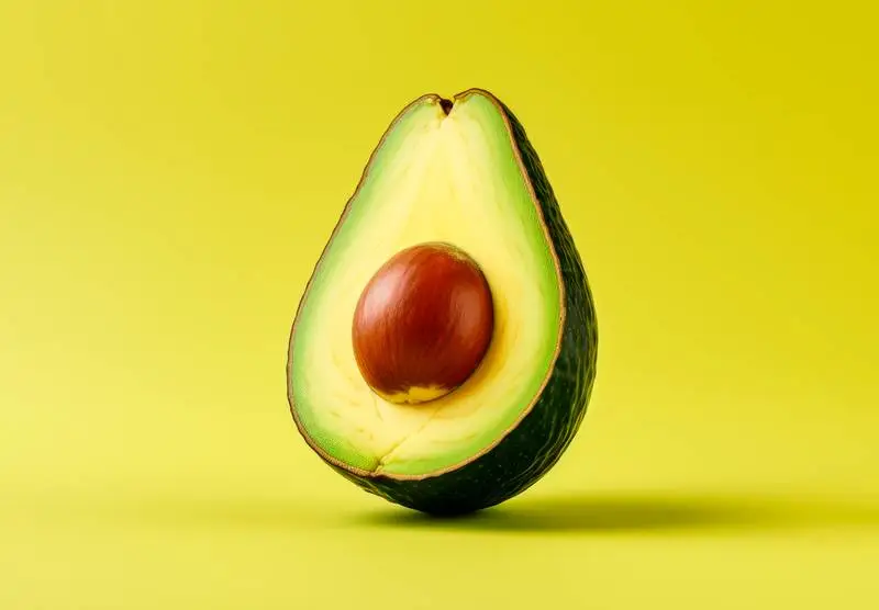 Image of Avocado Half on Green Background