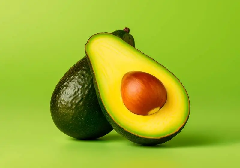 Image of Cut Avocado on Green Background