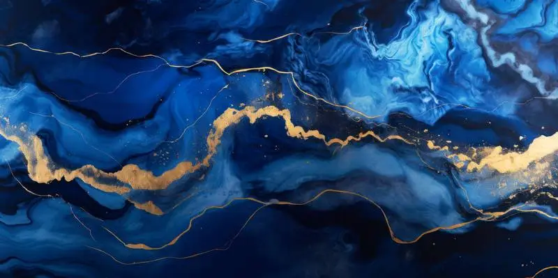 Liquid Ink Background with Blue Palette with Golden Veins