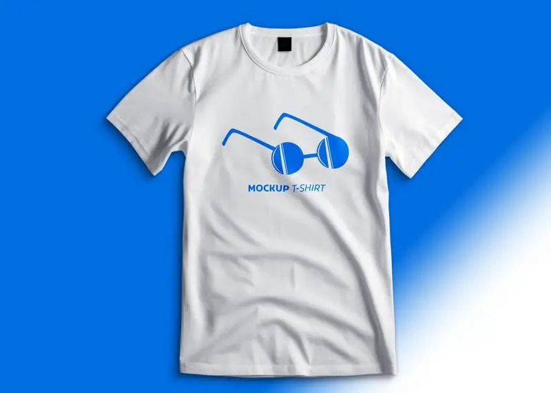 Mockup of a White T-Shirt Stretched on a Blue Gradient Background