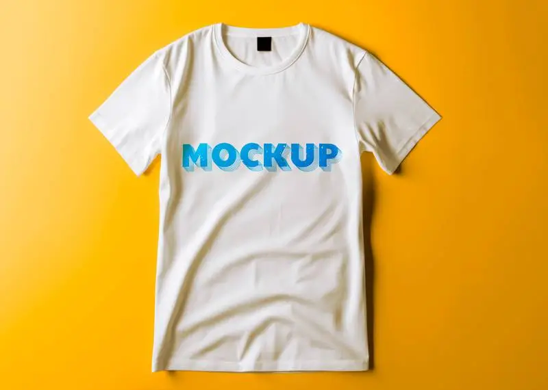 Mockup of a White T-Shirt Stretched on a Yellow Background