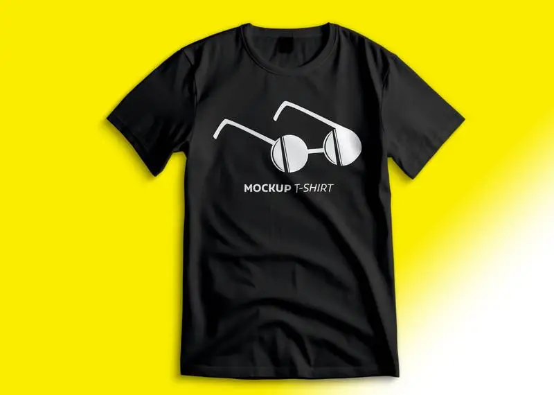 Mockup of a White T-Shirt Stretched on a Yellow Gradient Background