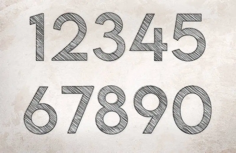 Collection of Numbers with Sketch Effect on a Grunge Paper Background