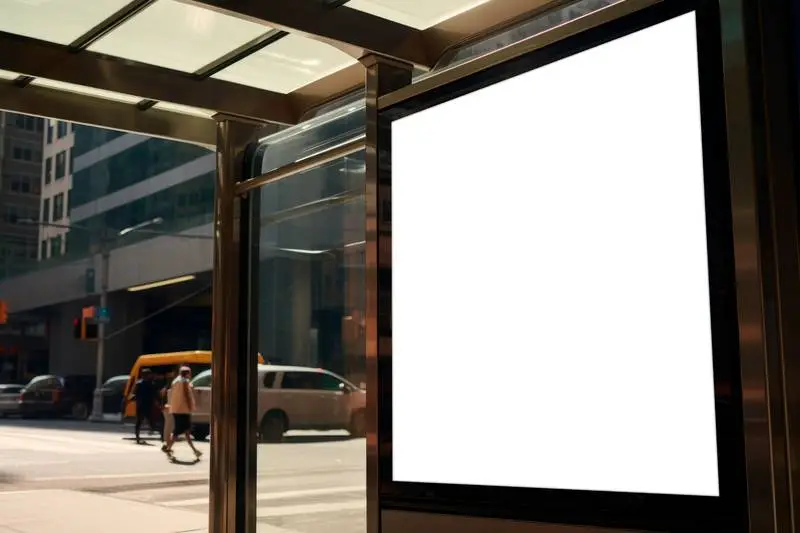 Image of an On-Screen Advertisement with a Modern City in the Background