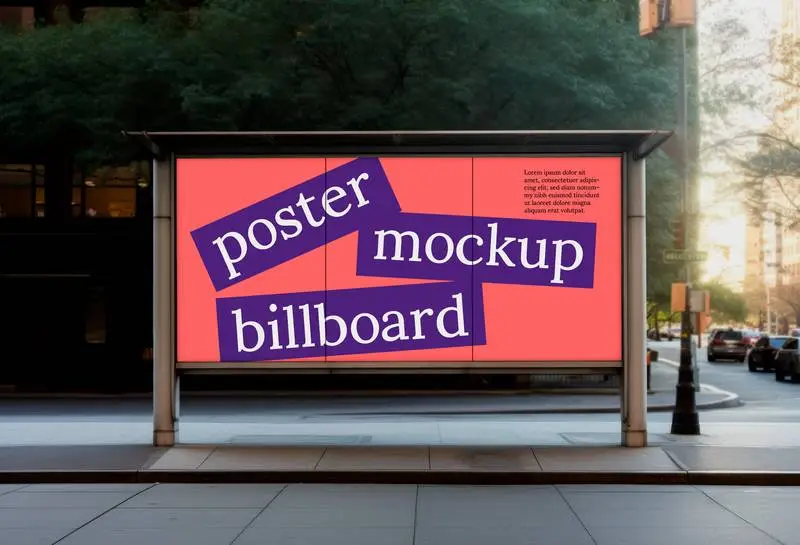 Mockup of a Panel with a Poster Collection on a Metal Canopy with a Street in the Background