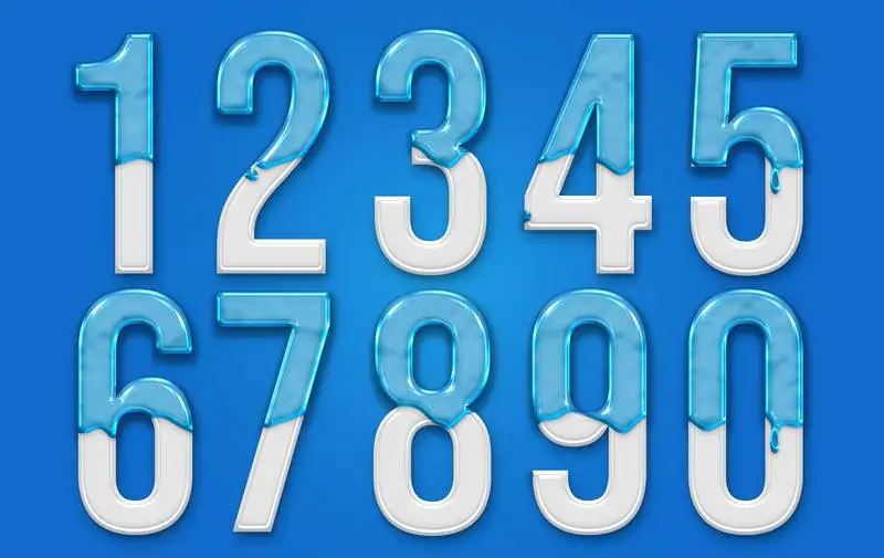 Collection of Realistic Numbers with Liquid on a Blue Background