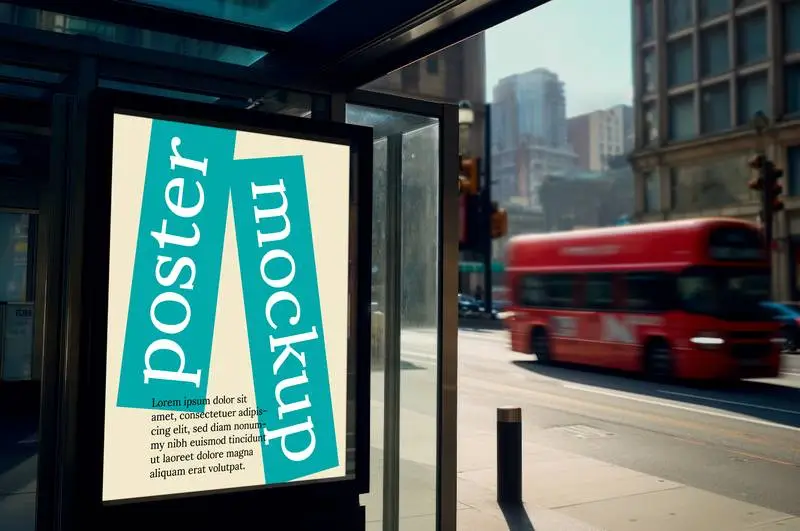 Mockup of an Advertising Poster on a Metal Canopy with a Street in the Background