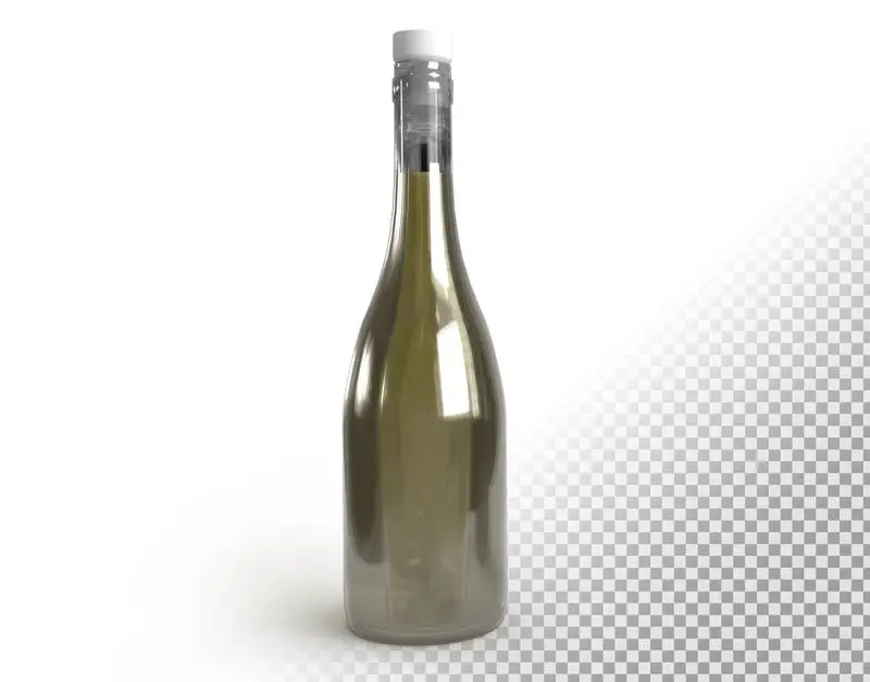 Realistic Bottle of White Wine on a Transparent Background
