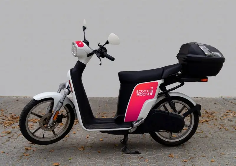 Mockup of Stickers for Logo on a White Motorbike
