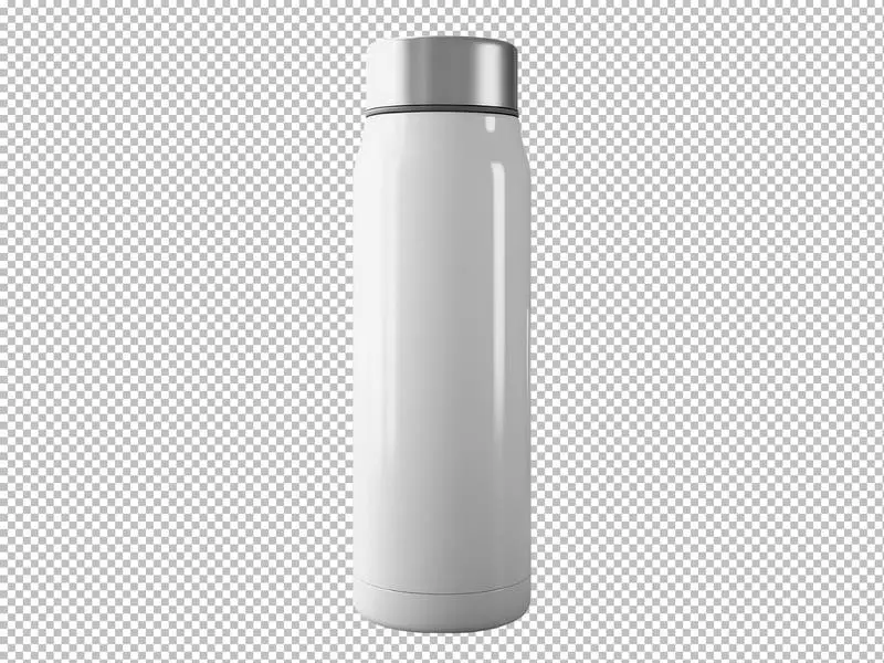 Simple White Thermic Bottle Isolated on a Transparent Background