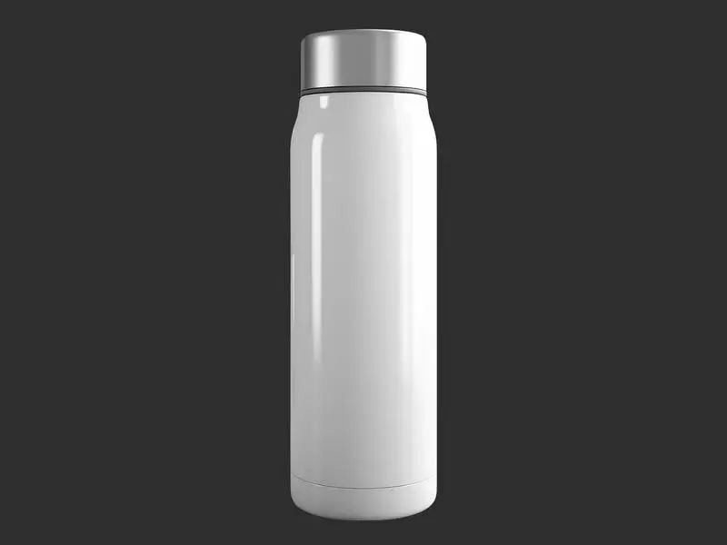 Simple White Thermic Bottle Isolated on a Dark Background