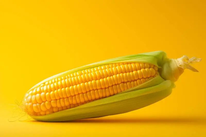 Realistic Image of an Ear of Corn on a Yellow Background