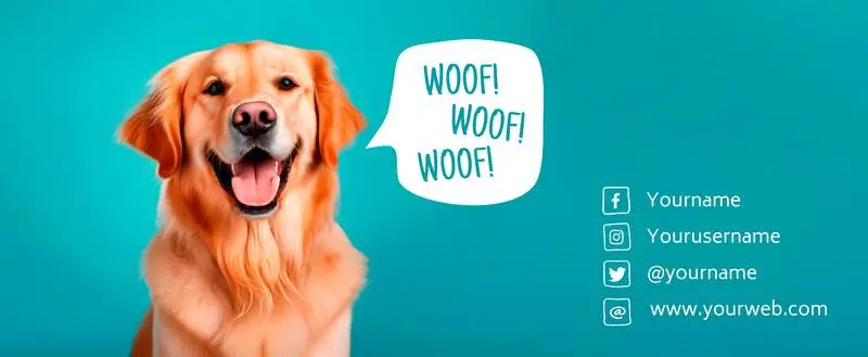Banner of a Golden Retriever with Bubble and Contact Info on a Blue Background