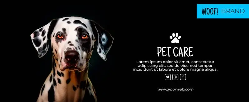 Dalmatian Banner with Text for Branding on a Black Background