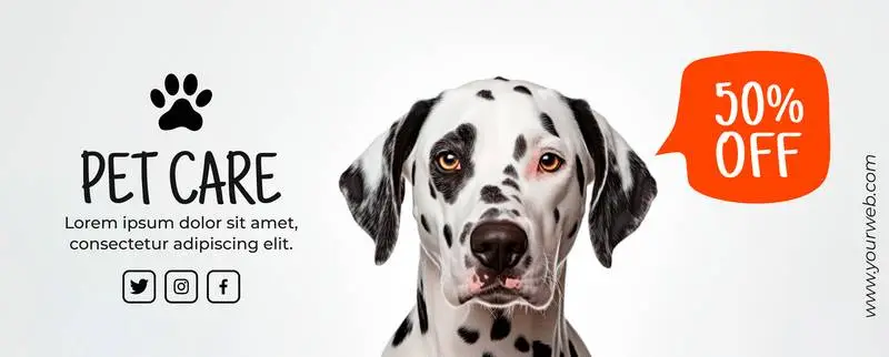 Dalmatian Banner with Text and Bubble on a White Background