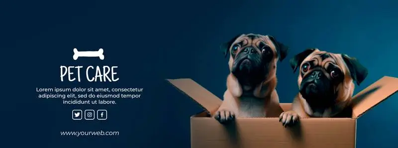 Banner of a Couple of Pugs with Information on a Gradient Blue Background