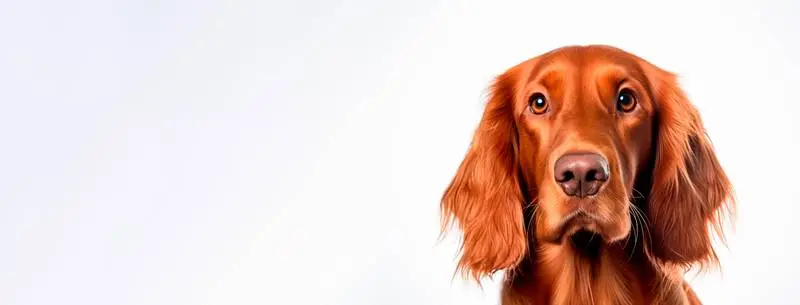 Frontal Image of an Irish Setter on a White Background Banner